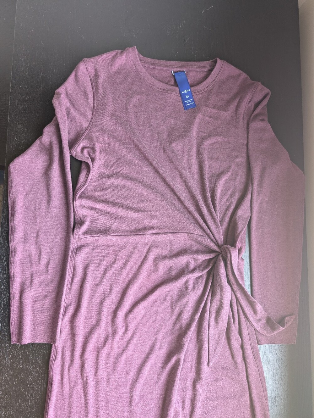 Kit and Ace Tie Brushed French Terry Long Sleeve T-Shirt Maxi Dress in Maroon - Picture 3 of 10